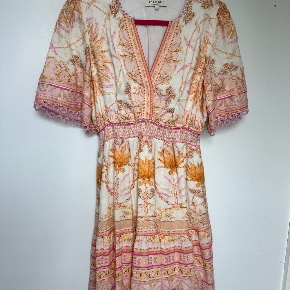 Hale Bob Cream and Orange Boho Midi Dress